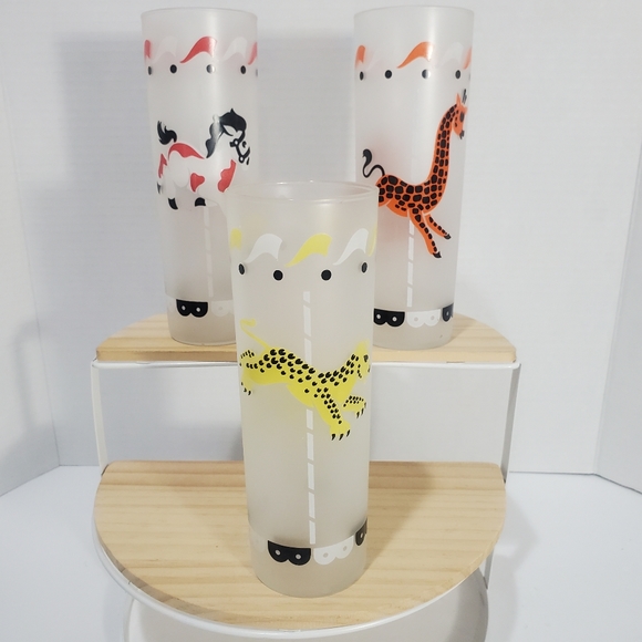 MCM Vintage Libbey Carousel Animal Highball Glasses SET of 6 - Picture 3 of 12